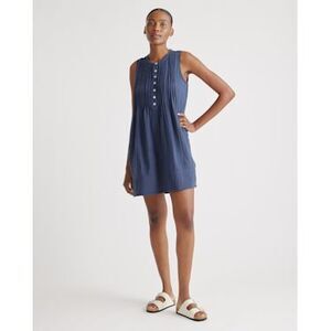 Quince Women 100% Organic Cotton Gauze Sleeveless Swing Dress Indigo Blue M